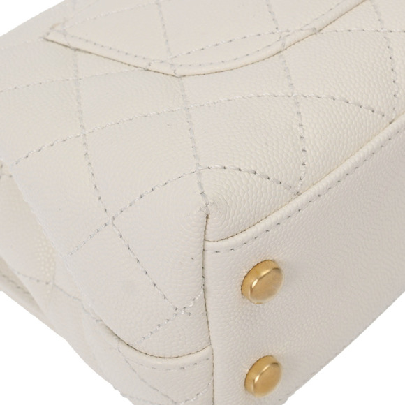 CHANEL Matelasse Coco Handle XXS Chain White AS2215 Women's Caviar Skin Handbag - Picture 7 of 10